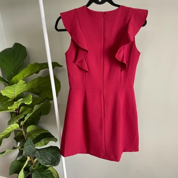 French Connection Burgundy V Neck Mini Short Frill Sleeve Dress Size 8 - Picture 2 of 3